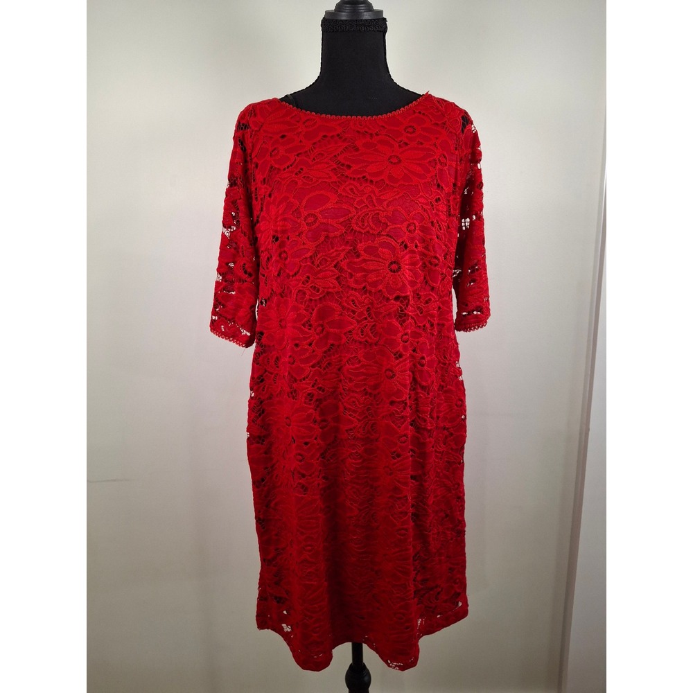 Chris McLaughlin Red Floral Lace Sheath Dress Womens 16 Elbow Sleeve R1D289L12CM